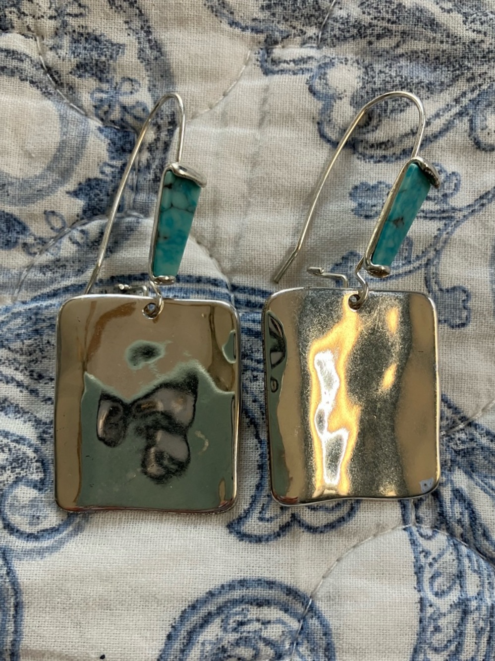 silver mosaic square drop earrings